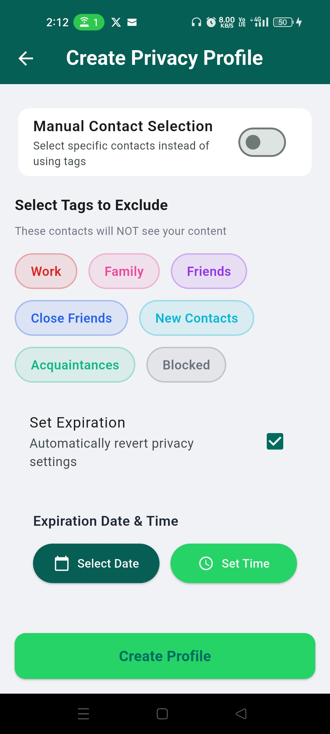 Create Privacy Profiles screenshot